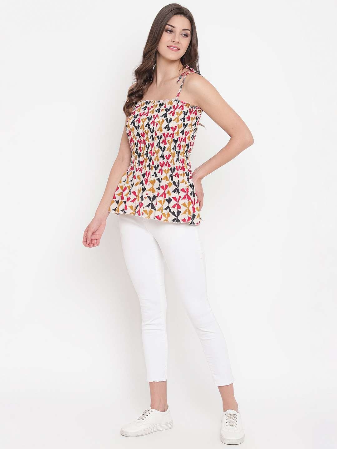 Women's Rayon Printed Casual Summer Style Tie Shoulder Straps Free Size Tank Top ( Multi12) - Image 3