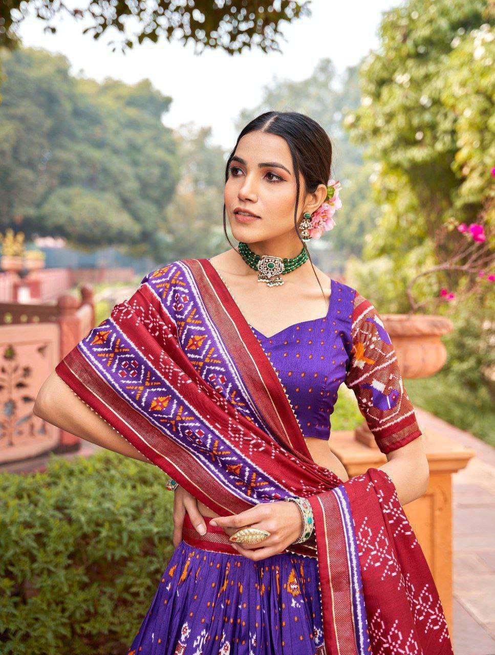 Blue Tussar Silk Lehenga Choli with Magenta Blue Blouse | Patola Print & Foil Work | Wedding & Festive Wear