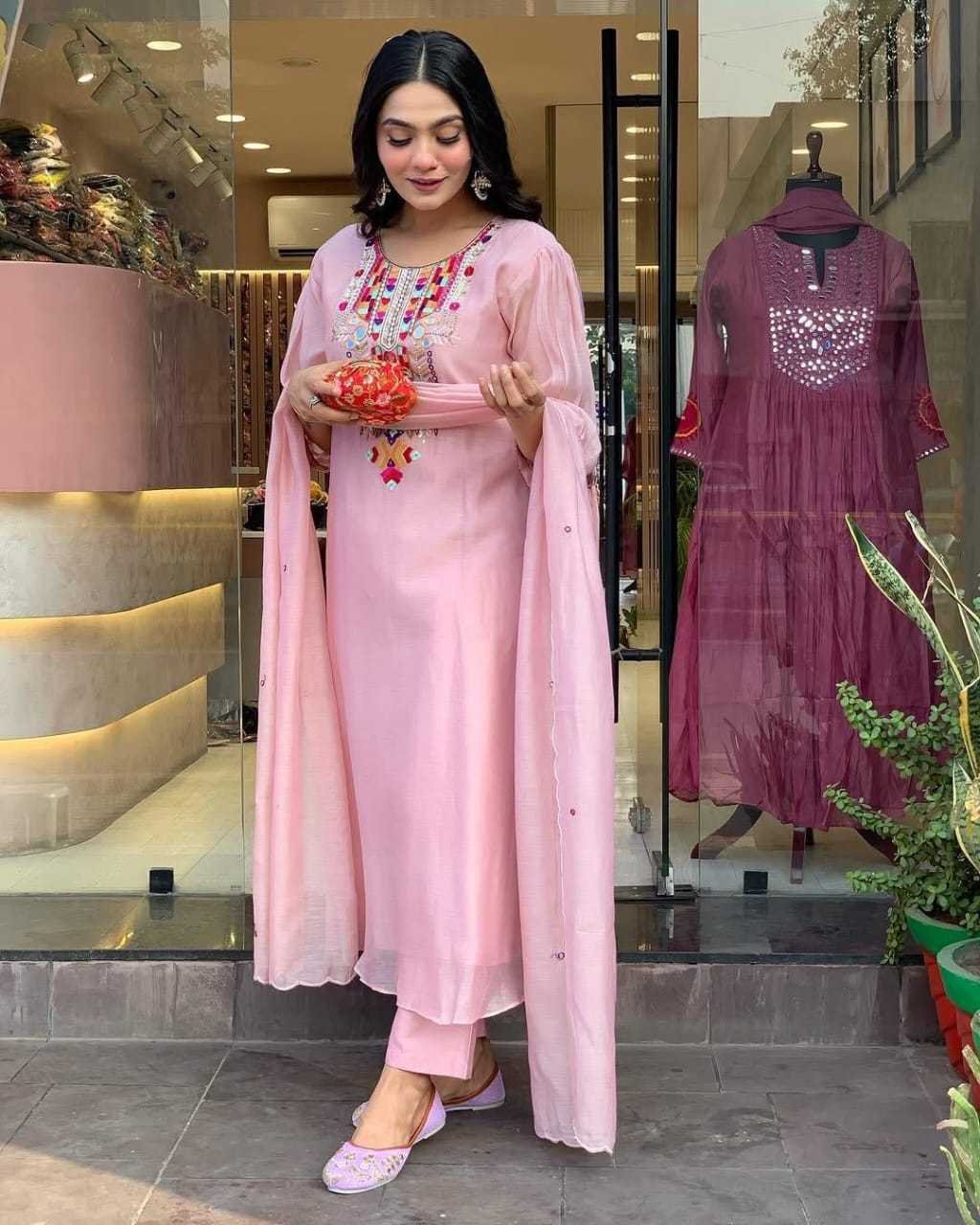 Women's Cotton Mirror Work Embroidered Straight Kurti With Pant and Dupatta Set - Image 4