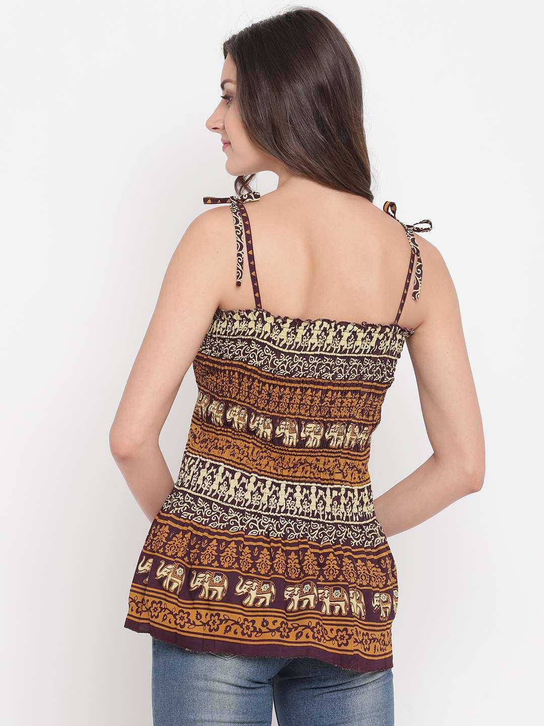 Women's Rayon Printed Casual Summer Style Tie Shoulder Straps Free Size Tank Top ( Multi5) - Image 2