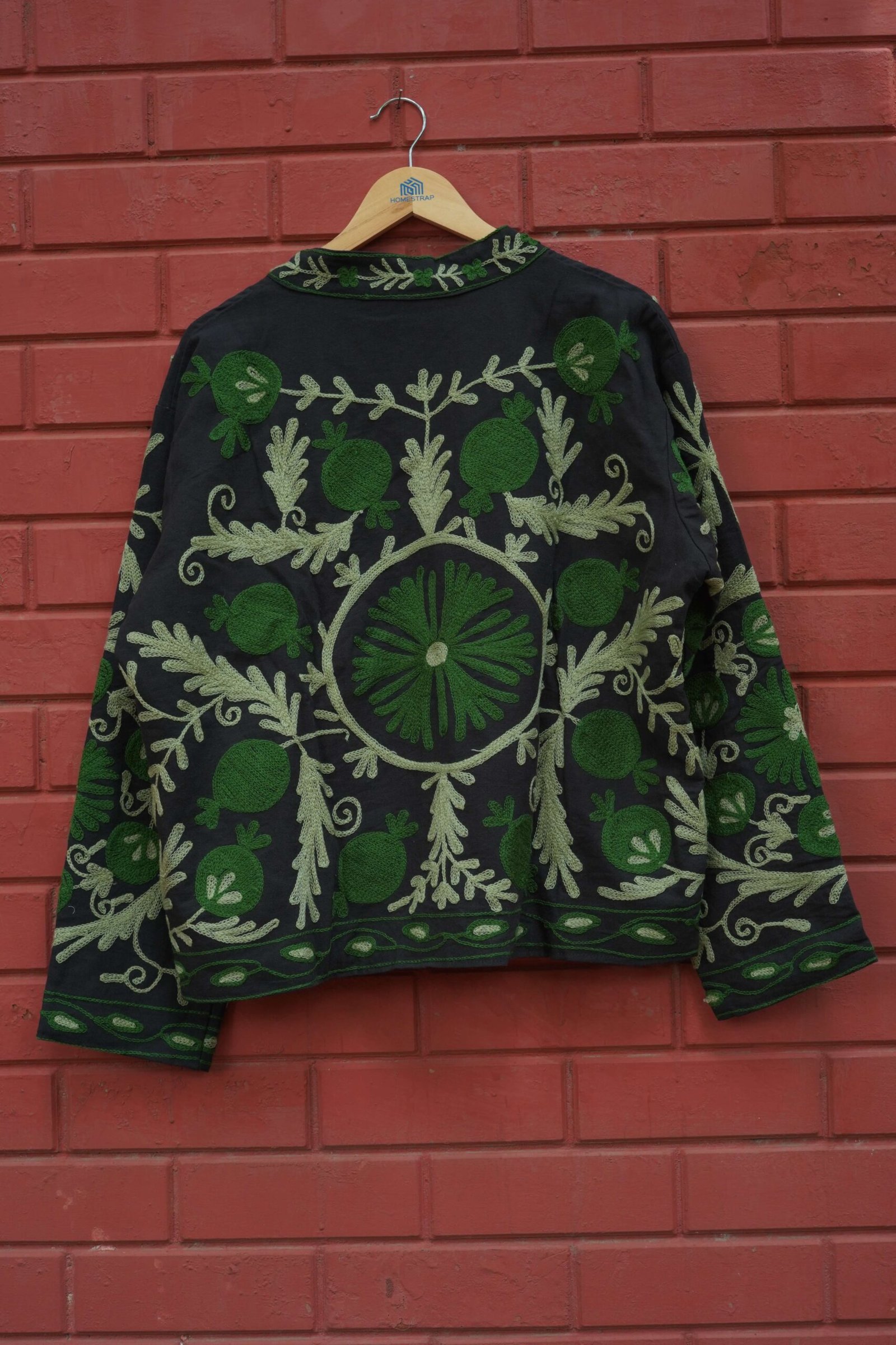Womens Black Velvet Embroidered Jacket with Floral Design - Image 6