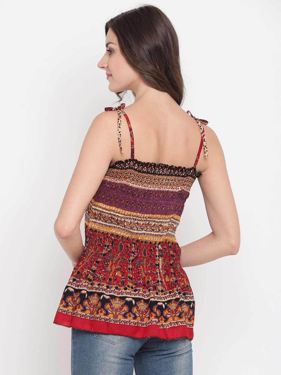 Women's Rayon Printed Casual Summer Style Tie Shoulder Straps Free Size Tank Top ( Multi8) - Image 2
