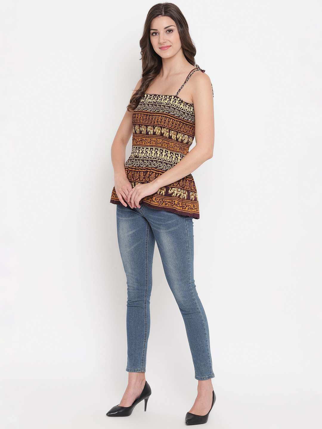 Women's Rayon Printed Casual Summer Style Tie Shoulder Straps Free Size Tank Top ( Multi5) - Image 3