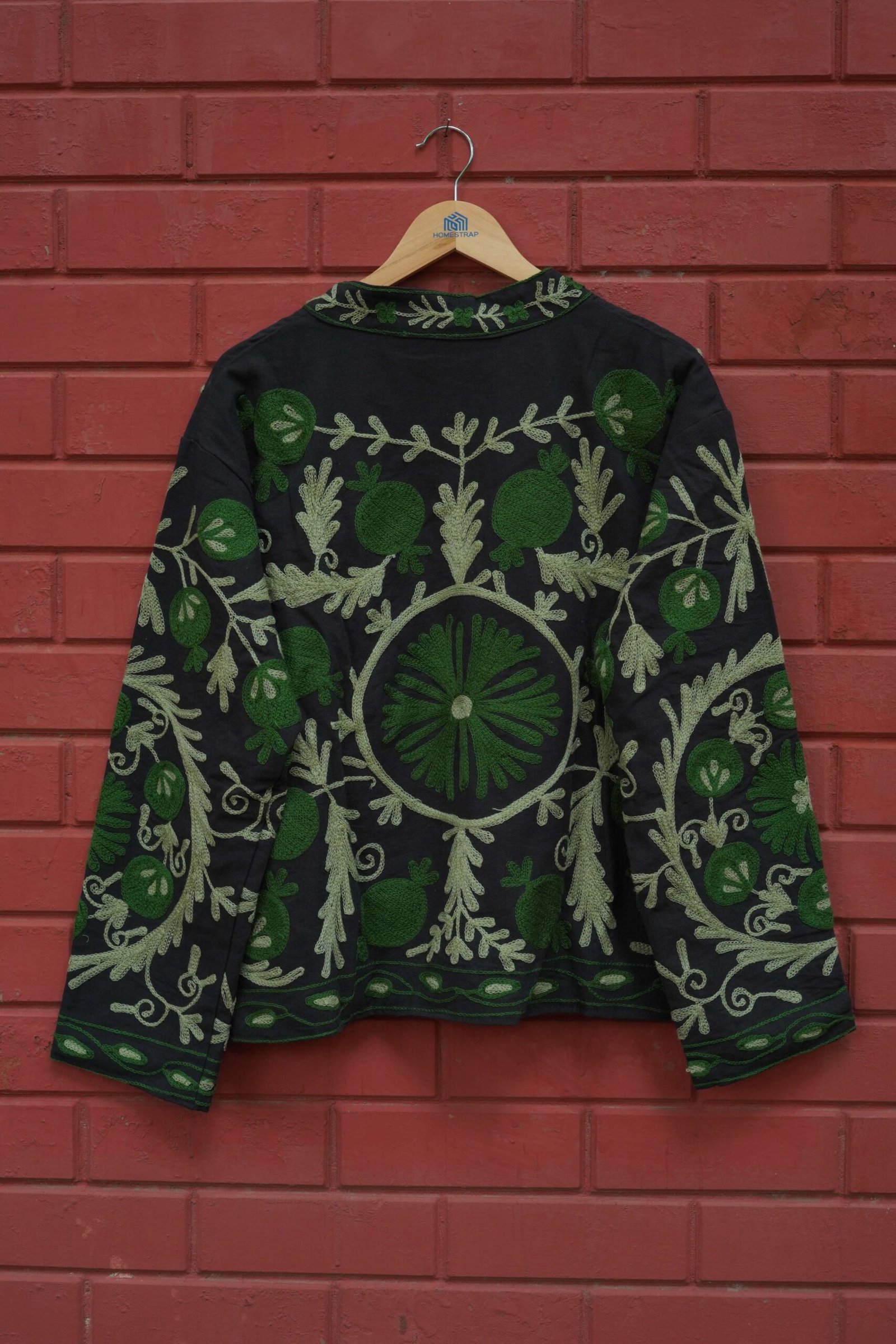 Womens Black Velvet Embroidered Jacket with Floral Design - Image 4