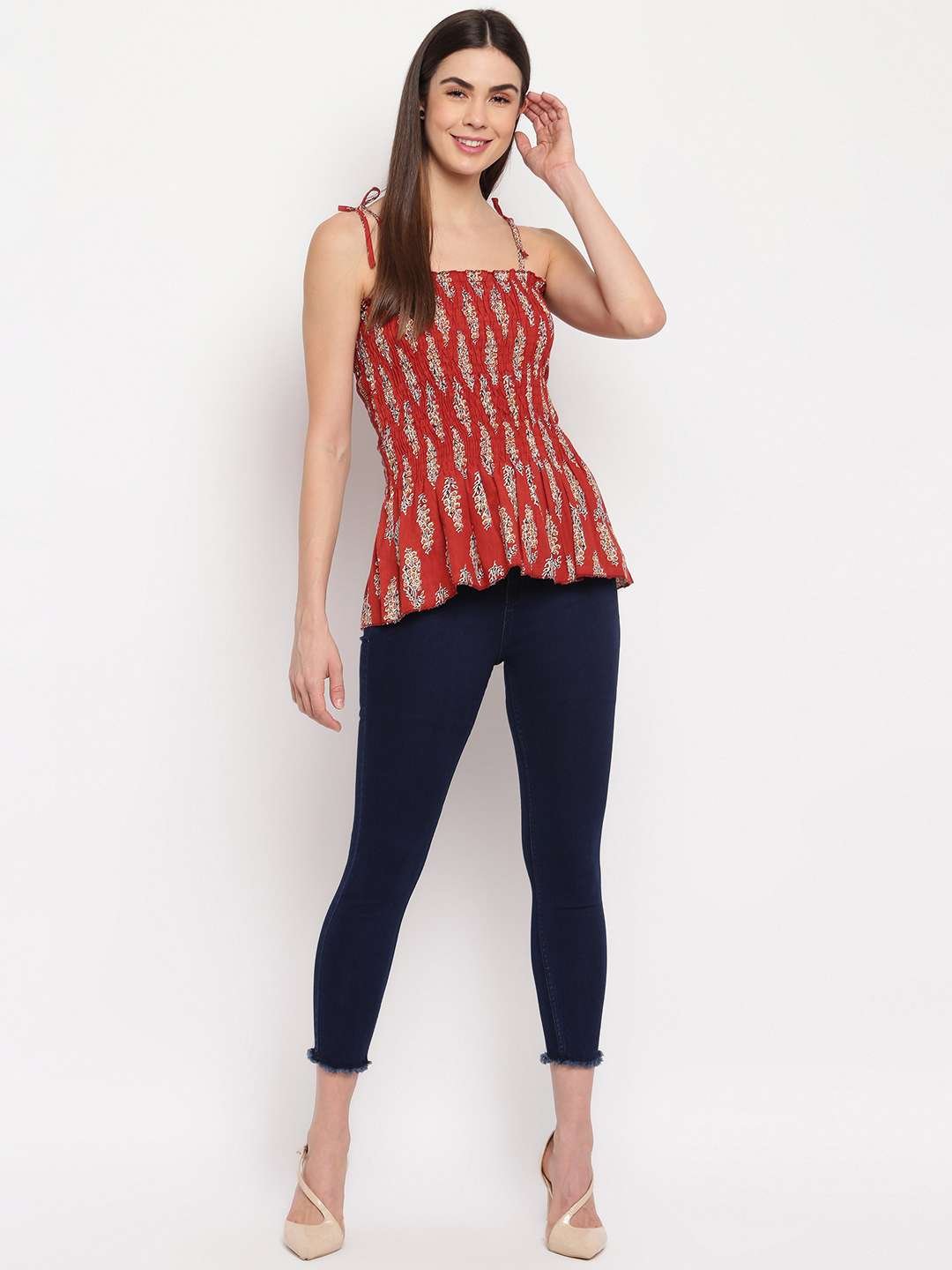 Women's Rayon Printed Casual Summer Style Tie Shoulder Straps Free Size Tank Top ( Multi17) - Image 3