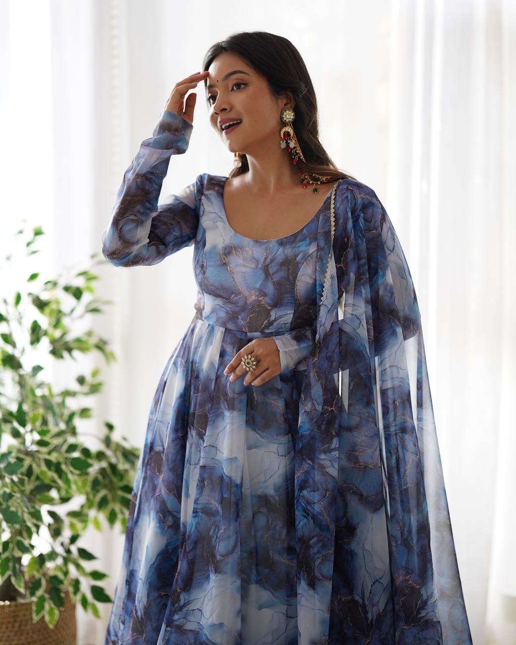 Womens Crunchy Silk Anarkali Kurti with Pant & Dupatta Set - Image 5