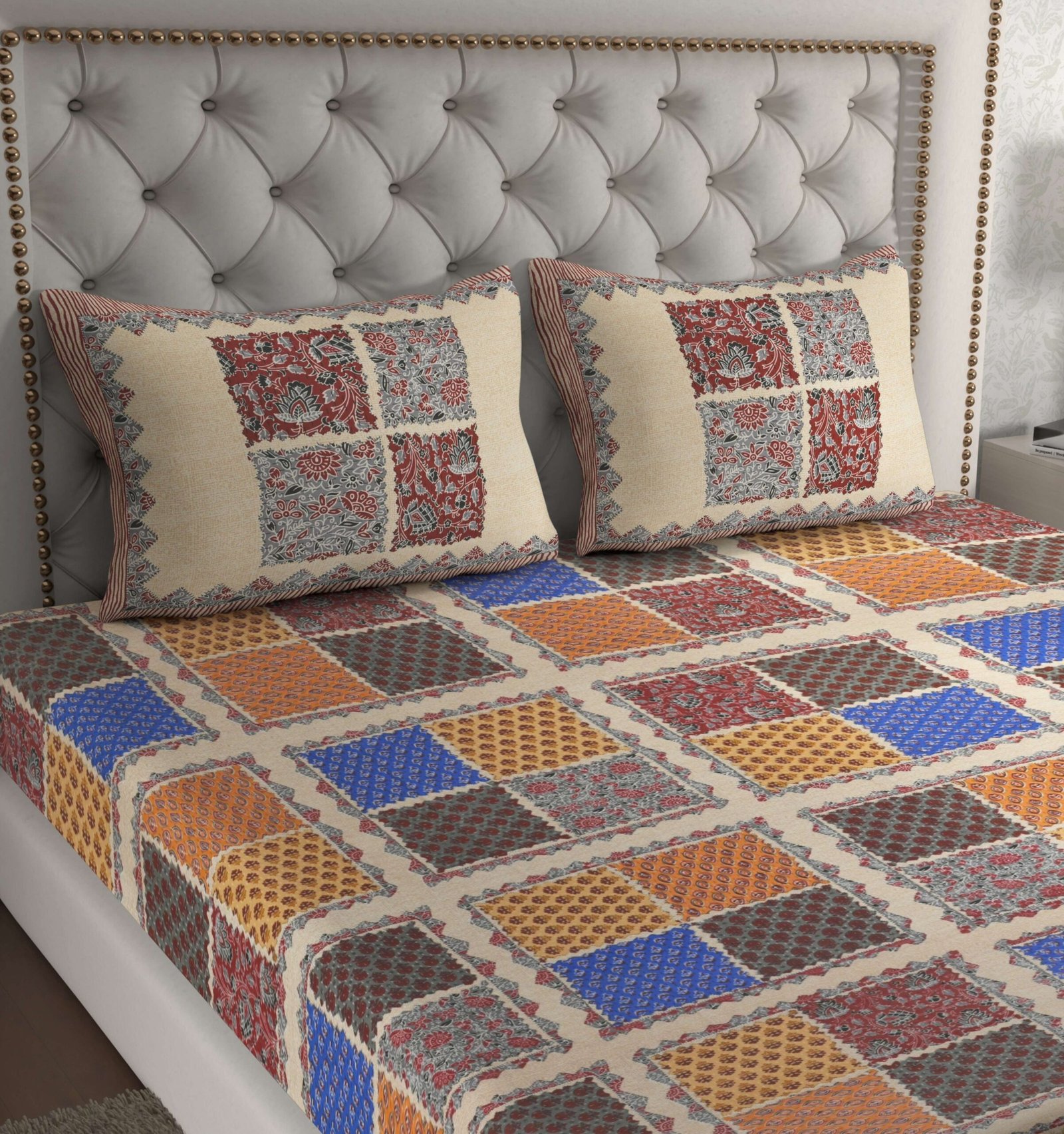 Rajasthani Traditionally Printed Cotton Doublebed Bedsheet With Pack of 2 Pillow Covers - Image 3