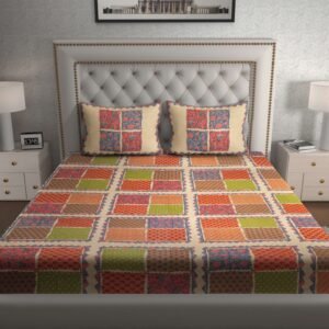 Rajasthani Traditionally Printed Cotton Doublebed Bedsheet With Pack of 2 Pillow Covers